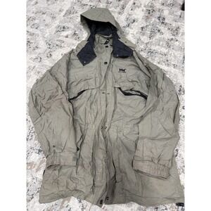 Helly Hansen Jacket Mens Med Tan Helly Tech Waterproof Hooded Outdoor Stained